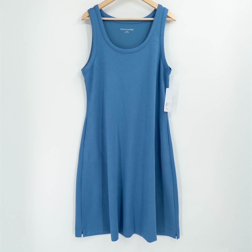 Soft Surroundings Ceri Knit Midi Dress Womens XL New Blue Sleeveless Coastal